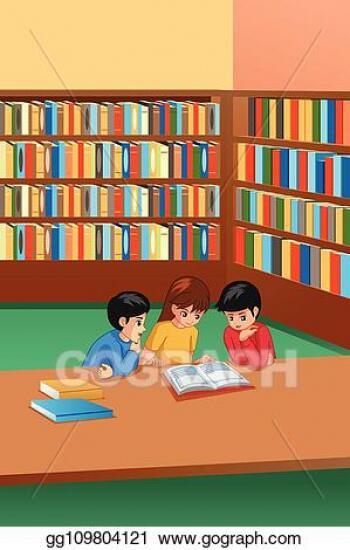 kids-studying-in-library-illustration_gg109804121